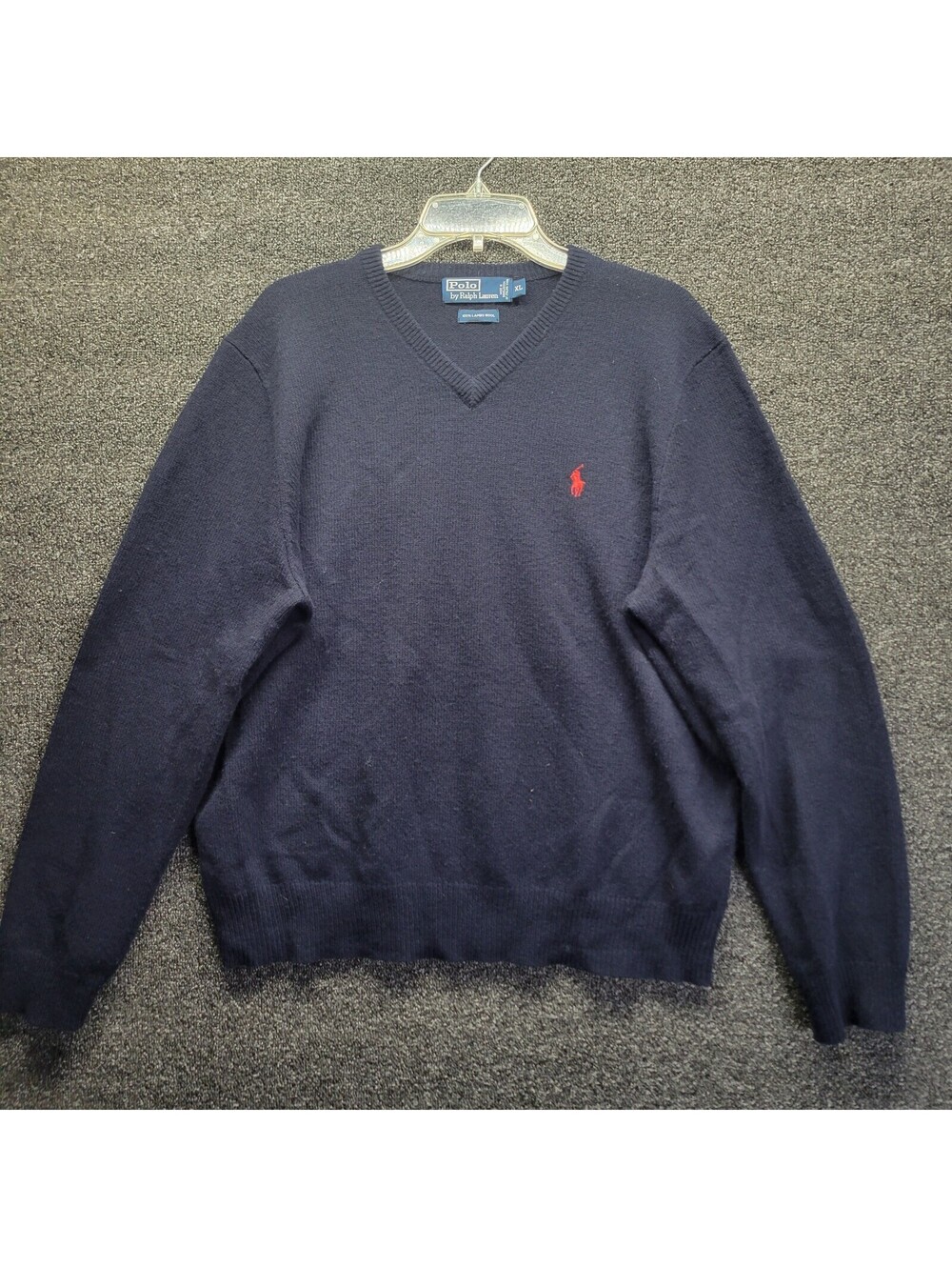 VTG Polo Ralph Lauren Long Sleeve V Neck Sweater Lambs Wool Men Size XL (HOLE)